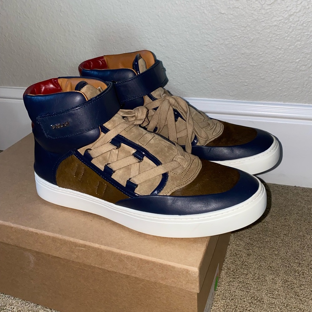 Navy blue, brown & red Bally Sneakers